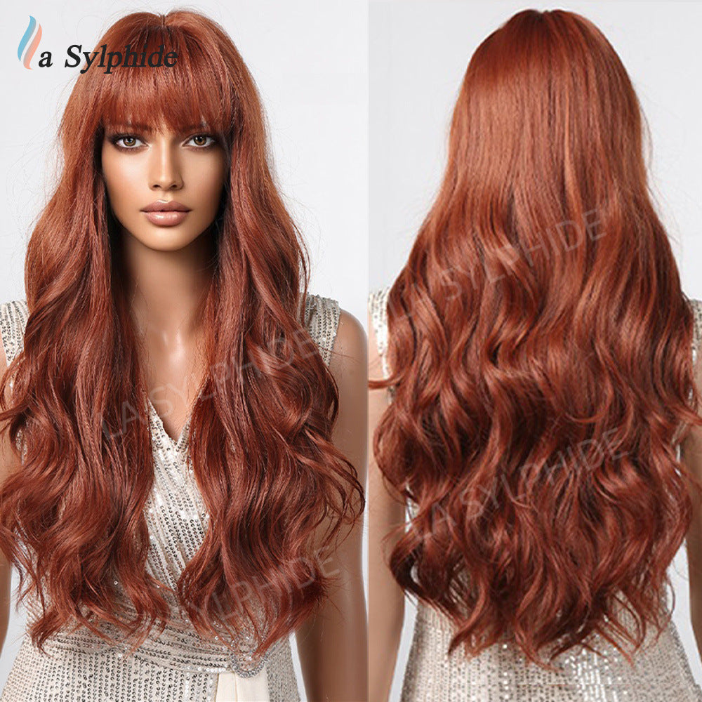 Fringe Curly Hair Highlights Brown Big Wave Wig Long Curls