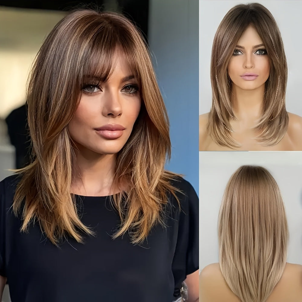 Fashion Female Bangs Natural Curly Gradient Long Straight Wig