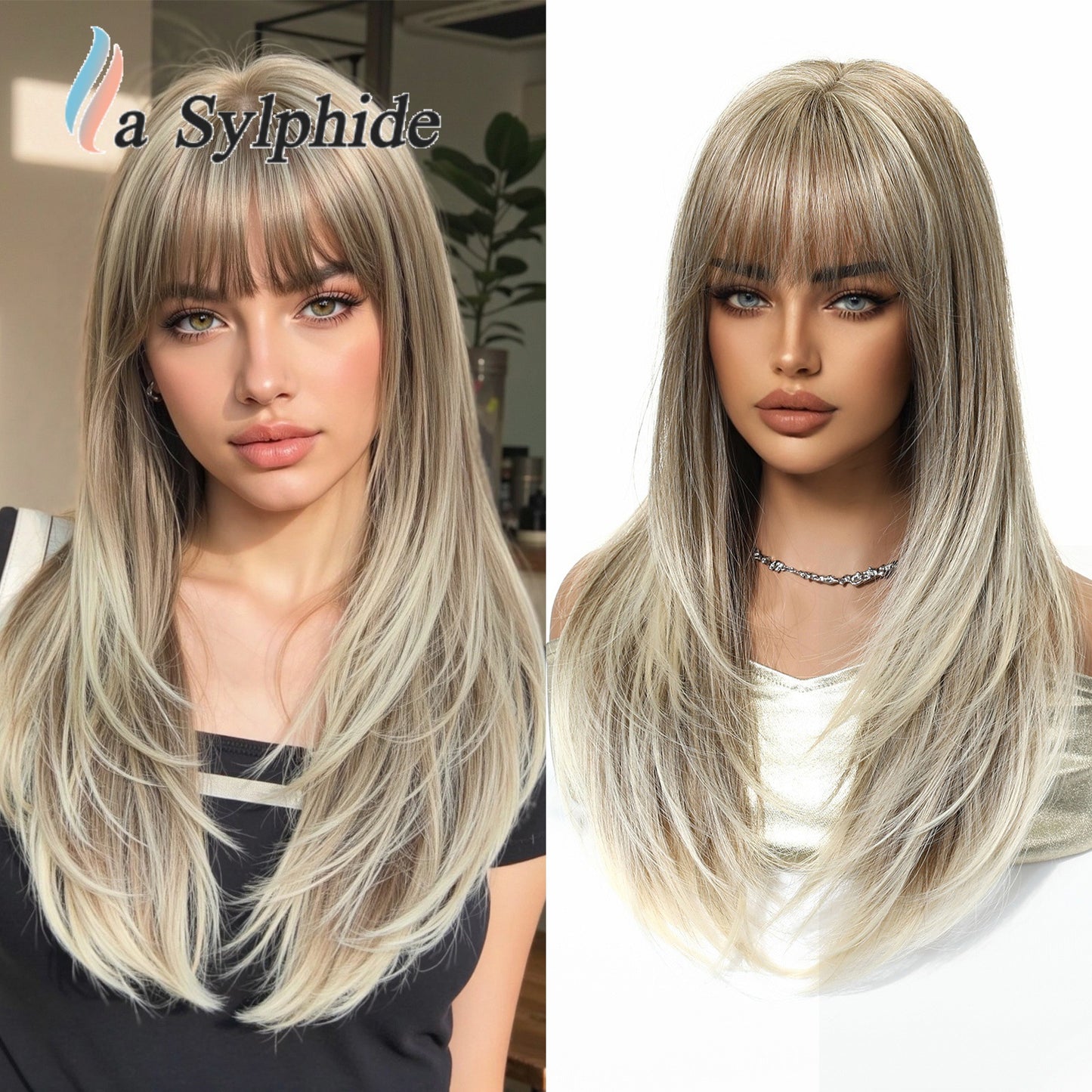 Bangs Summer Level Red Hair Rose Net Long Straight Wig