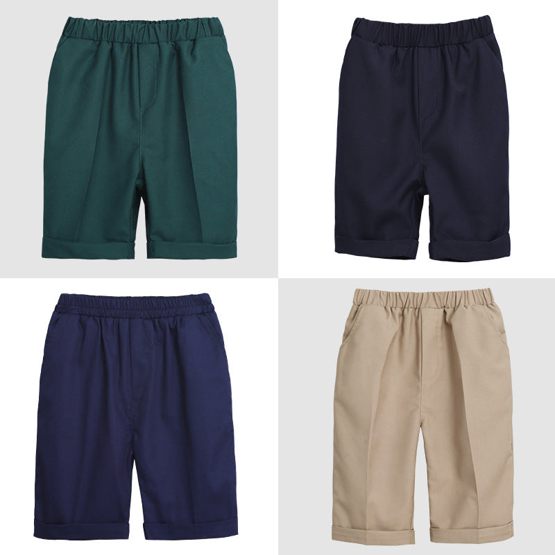 Children's School Uniform Shorts Suit Fifth Elastic Waist Plaid Primary Casual Children's Pants