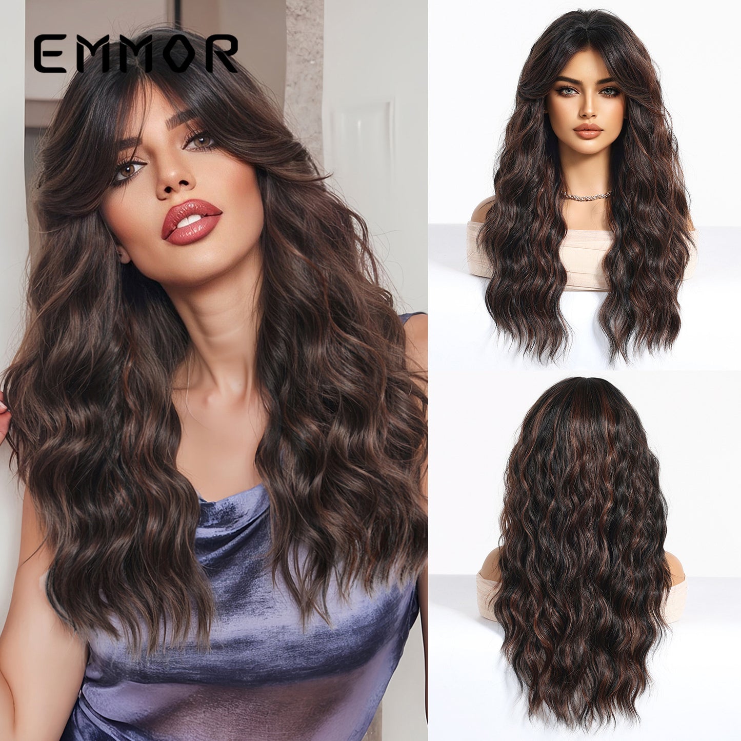 Small Bangs Black Curly Hair Natural Fashion Full Wig Long Curls
