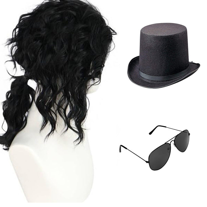 Festival Jackson Mid-length Hat Glasses Set Cos Wig
