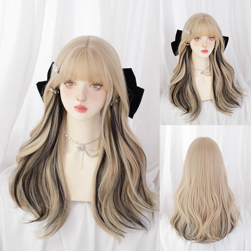 Women's Style Big Wave Pick Dyed Black Curly Long Straight Wig