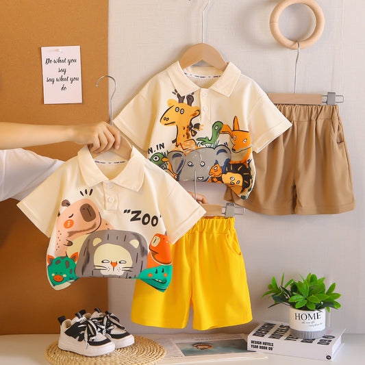 Boys Summer Fashion Clothes Cartoon Short-sleeved Shirt Two-piece Children's Suit