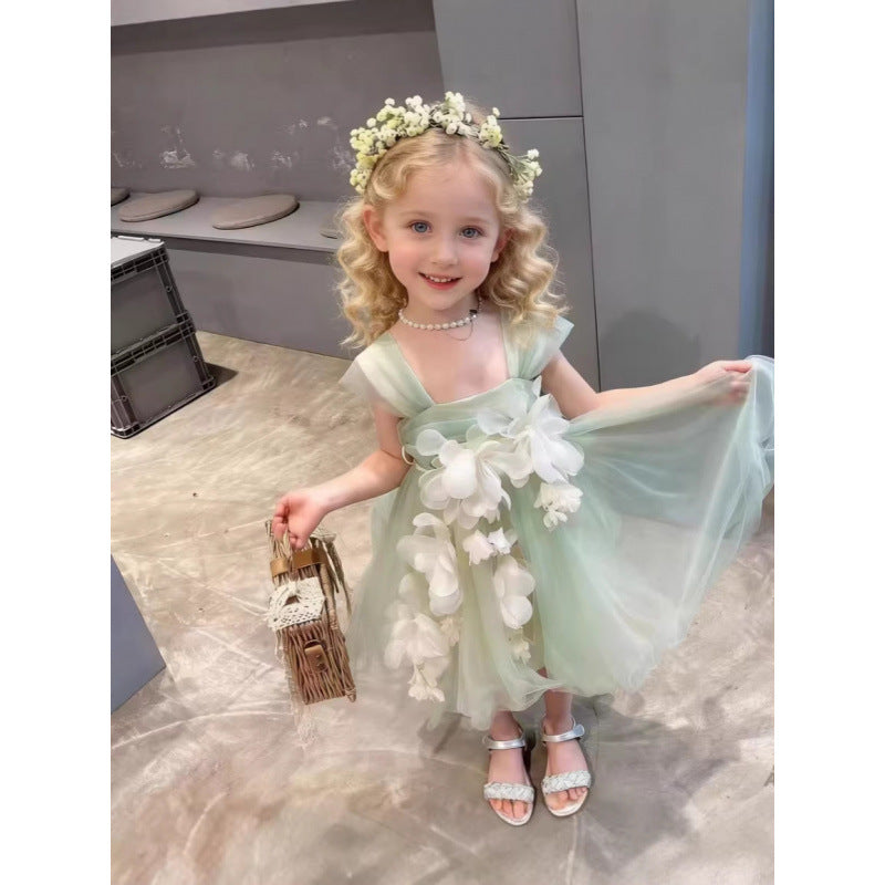 Children's Summer Three-dimensional Flower Suspender Skirt Fashion Children's Dress