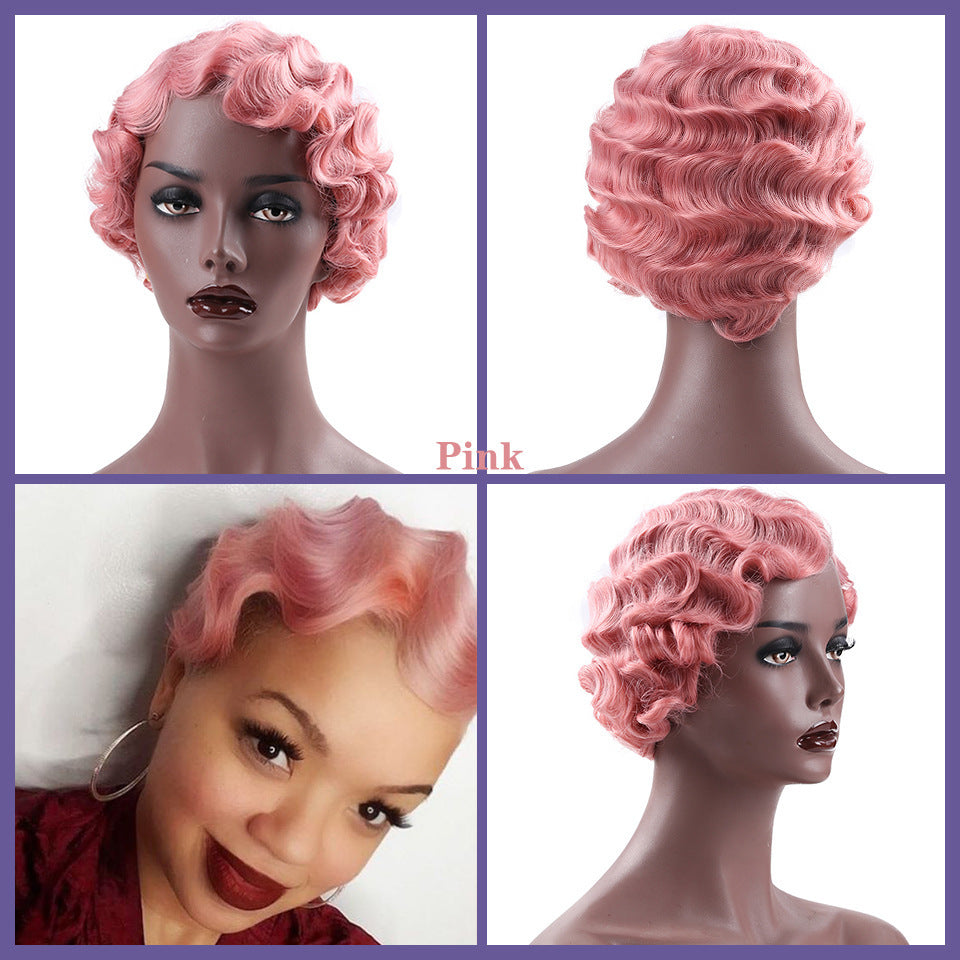 Women's Water Ripple Head Cover For Fiber Wig Short Curly Hair