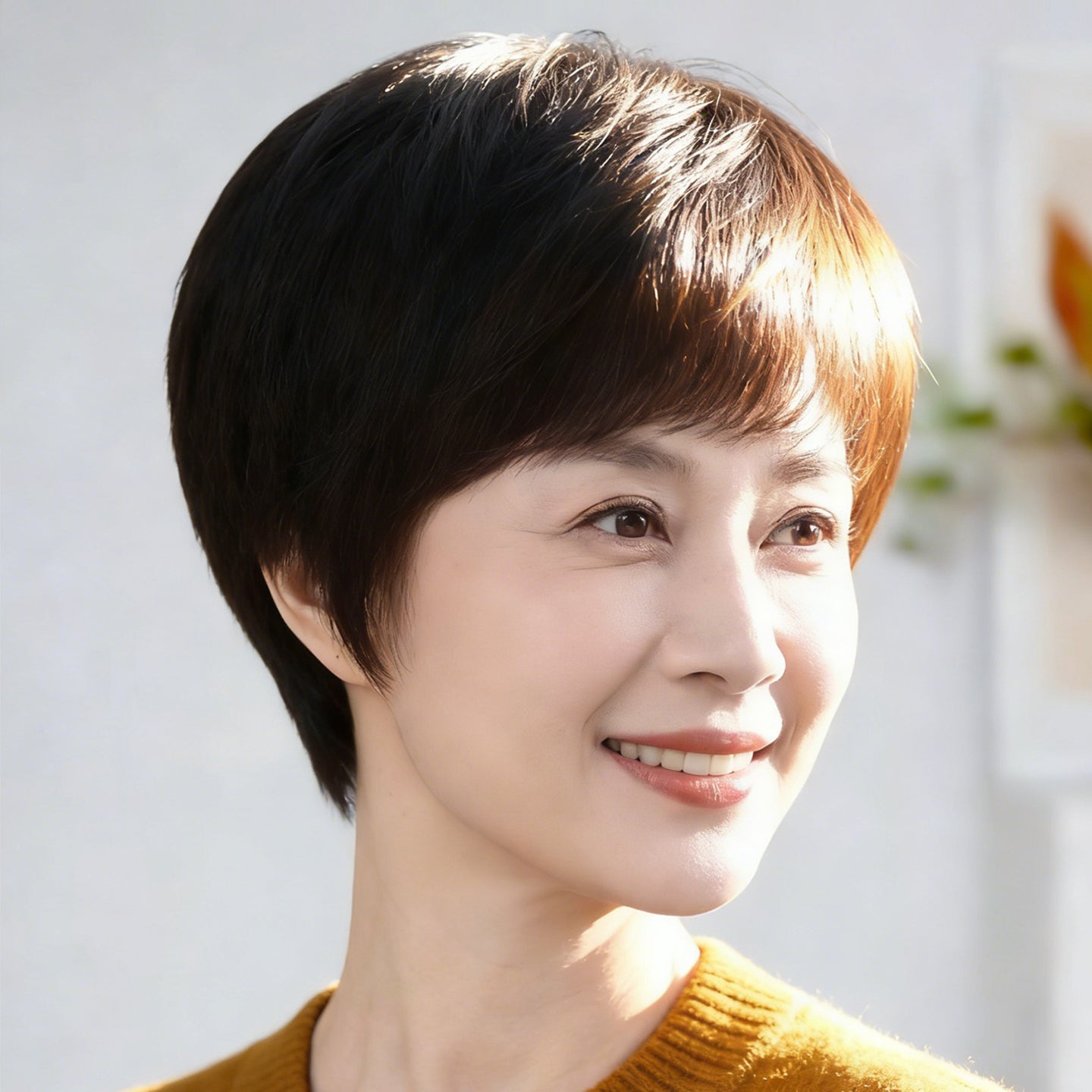 Female Real Mother Seamless Invisible Natural Wig Short Straight Hair