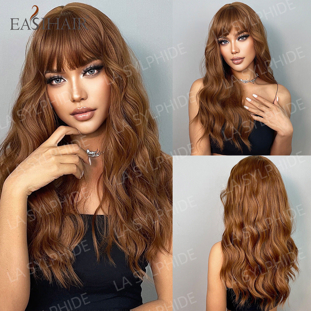 Red Brown Hair Side Bangs Female Mechanism Long Straight Wig