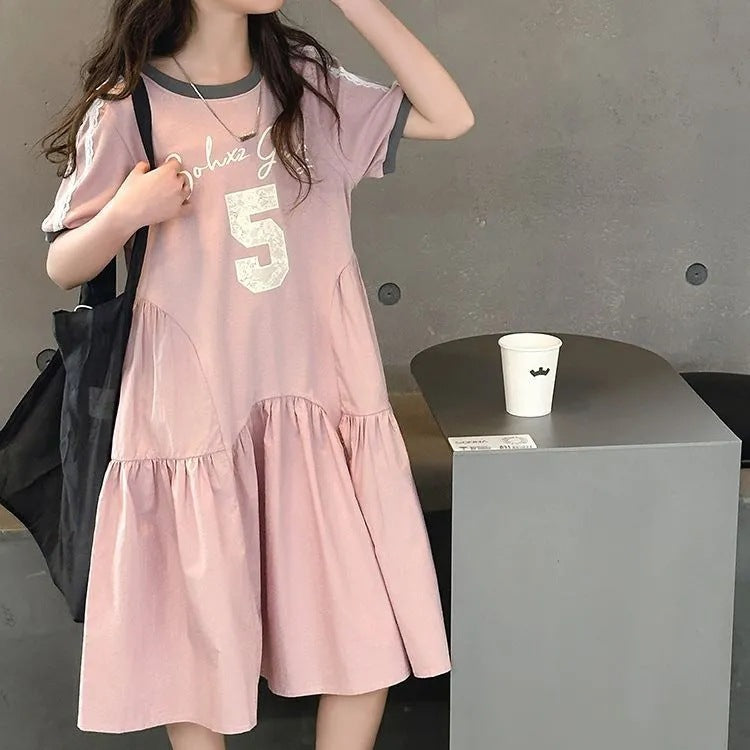 Summer Western Style Stitching Printed Medium Big Korean Children's Dress