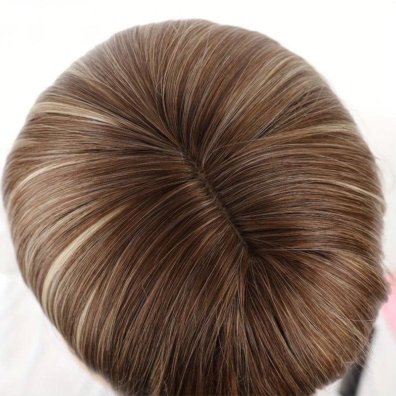 Women's Mixed Color Bangs Head Dyed Light Brown Daily Commuter Wig Short Straight Hair