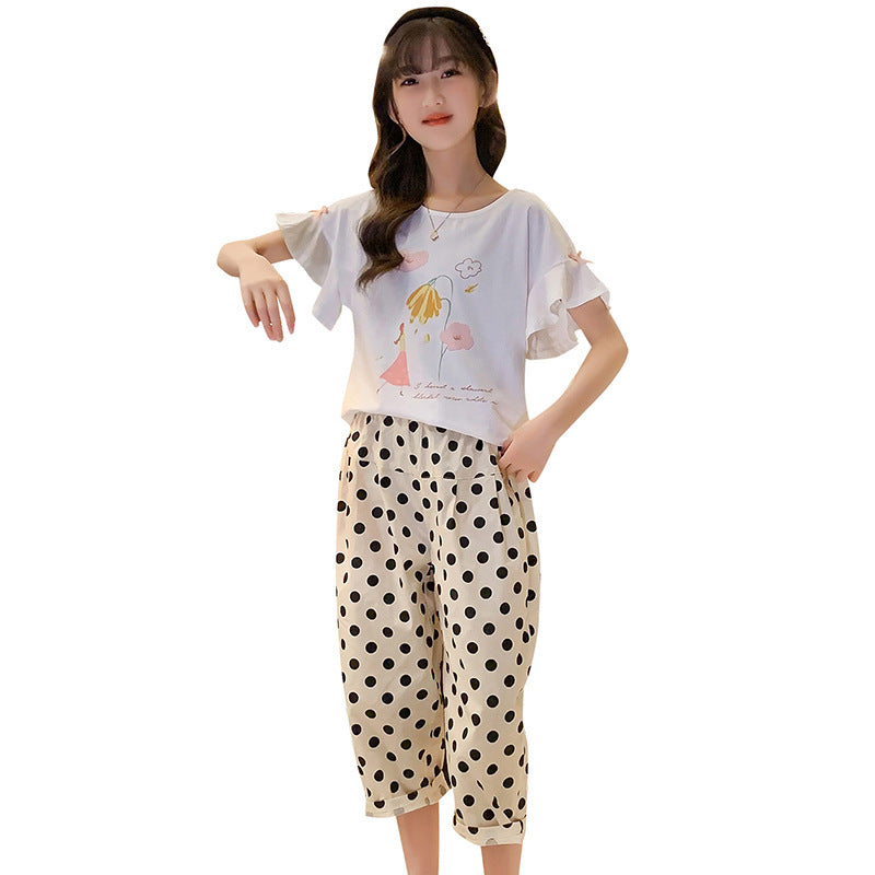 Ruffle Sleeve Flounced Printed Korean Style Stretch Cotton Children's T-shirt