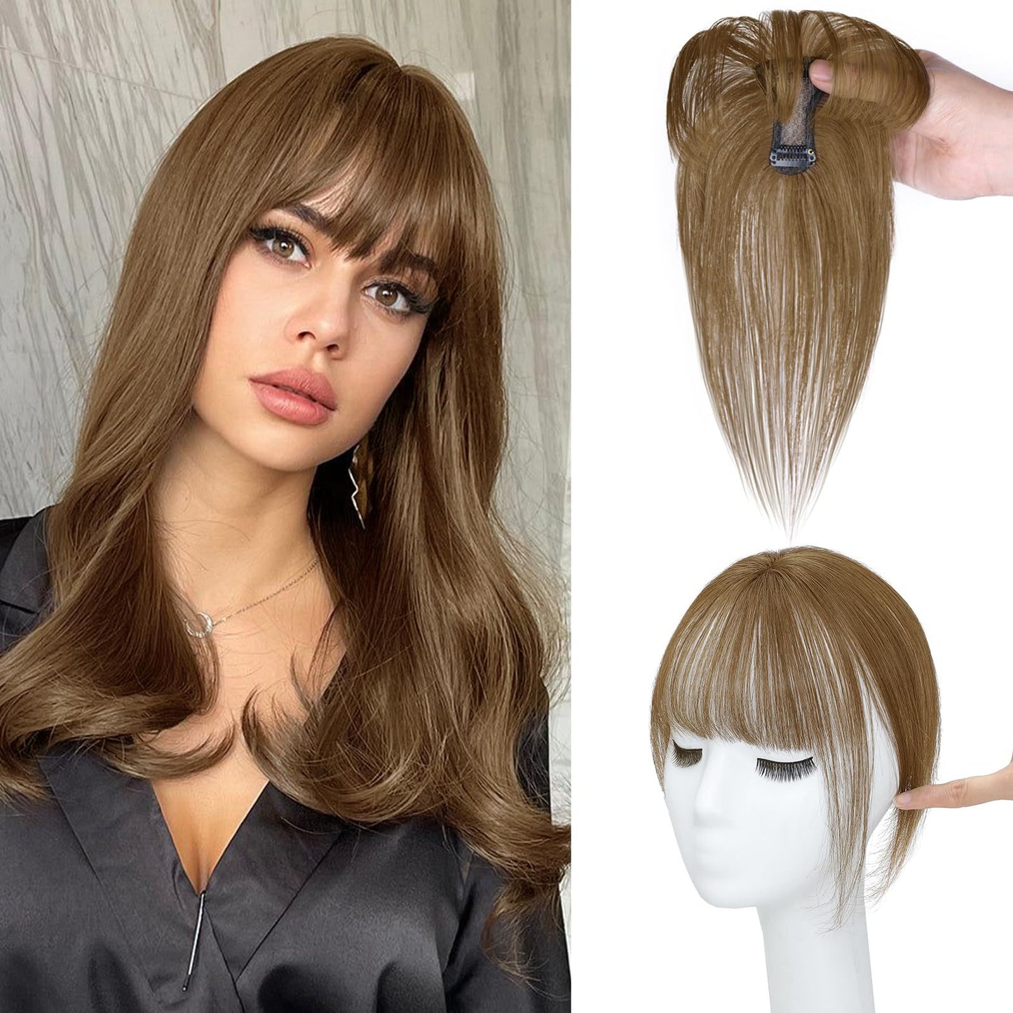 French Set Real Hair Straight Female Brown Head Wig Bangs