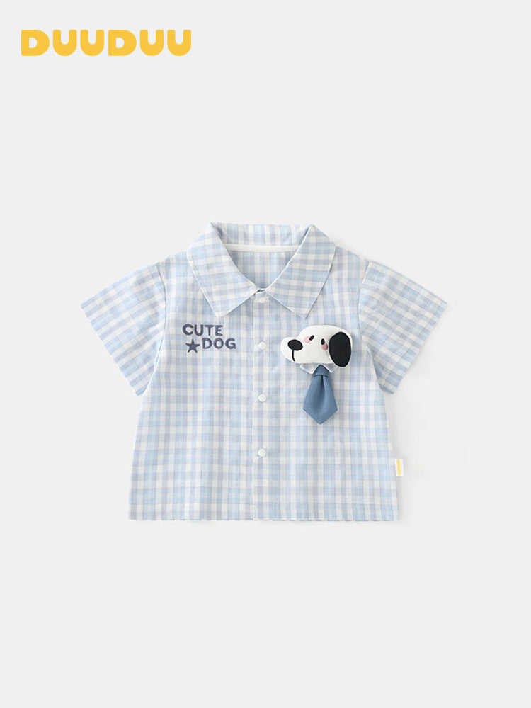 Children's Blue Style Summer Thin Short Sleeve Top Children's Shirt