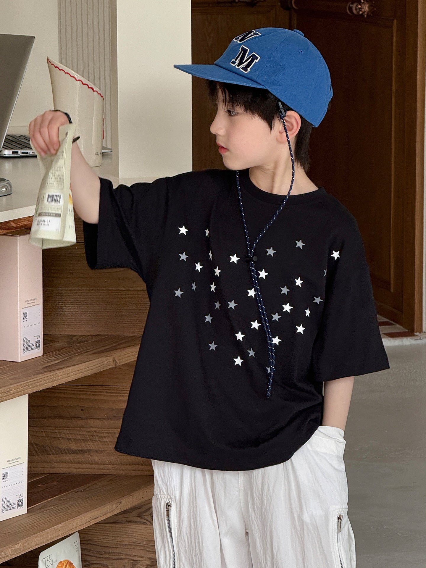 Children's Tops Printed Crew Neck Casual Boys Loose Breathable Short Sleeve Children's T-shirt