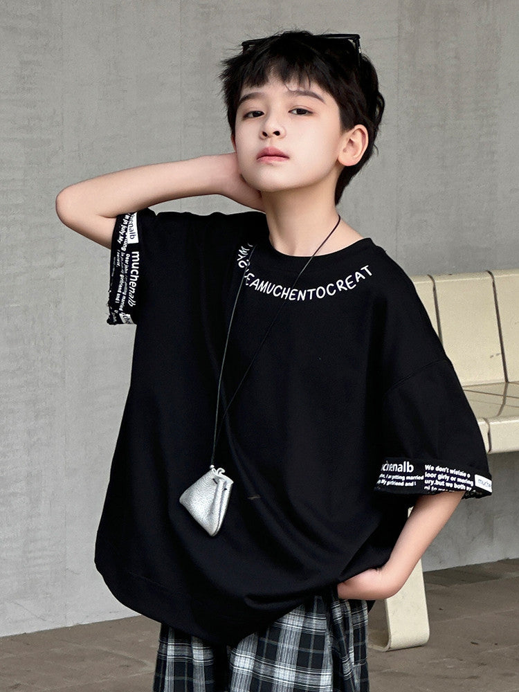 Men's & Children's Loose Short-sleeved Top Summer Middle Big Korean Children's T-shirt