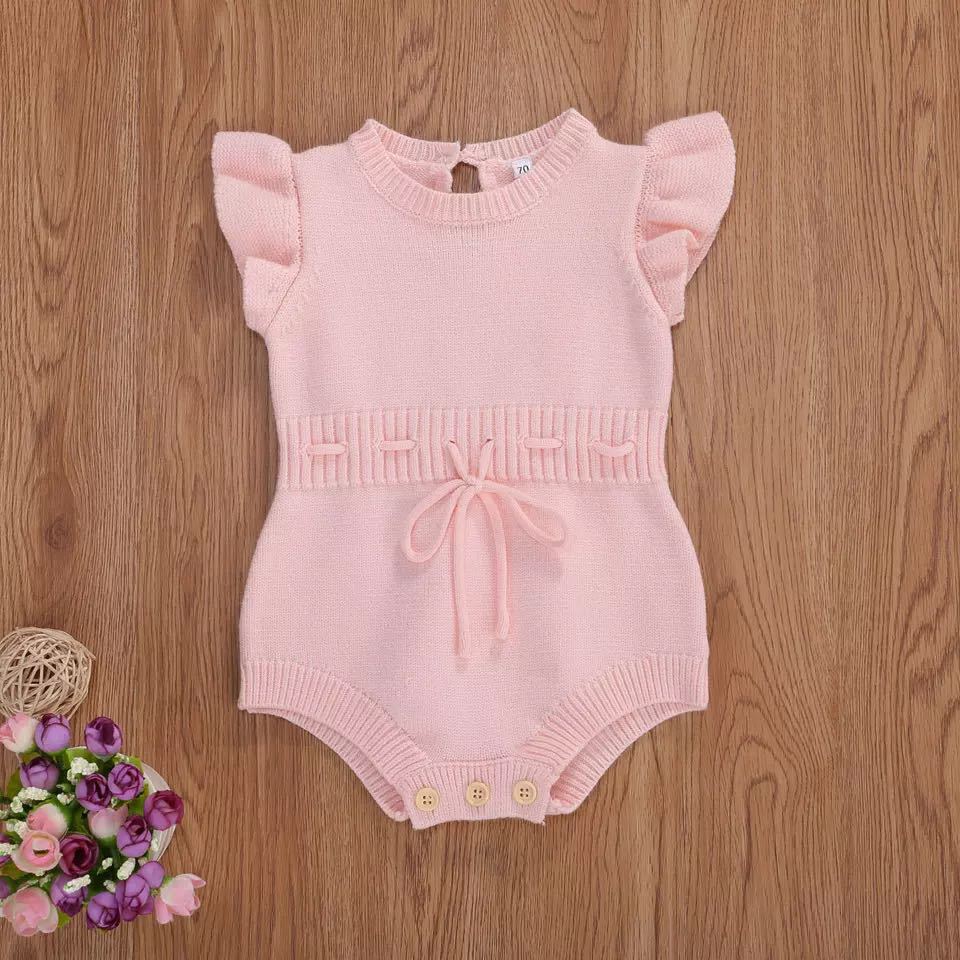 Children's Source Clothing Infant Lace Three-color Flounced Sleeve Button Sweater Warm Jumpsuit, Climbing Suit