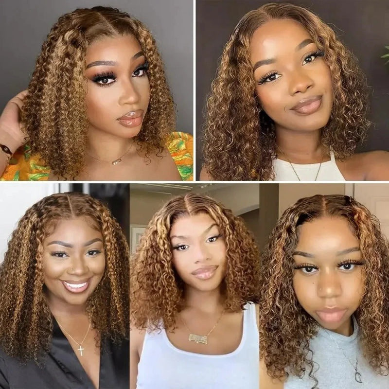 Lace Highlight Water Wave Curly Bob Real Hair Wig