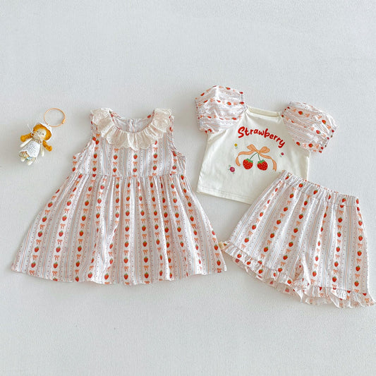 No Full Printed Strawberry Summer Vest Cute T-shirt Shorts Children's Dress