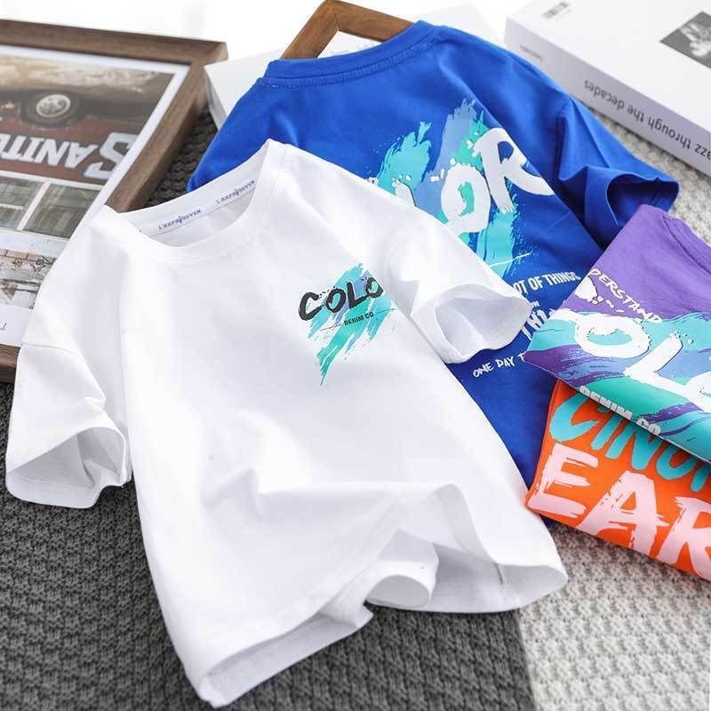 Men's & Children's Short-sleeved Summer Western Style Medium Big T-shirt Fifth Pants Children's Suit